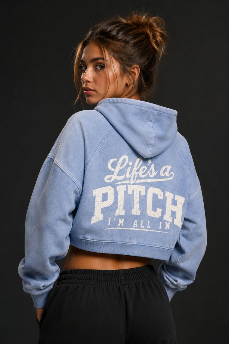 Life's a Pitch, I'm All In — Cropped Hoodie