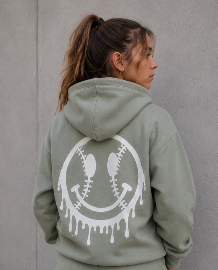 Softball Smiley — Sage Hoodie