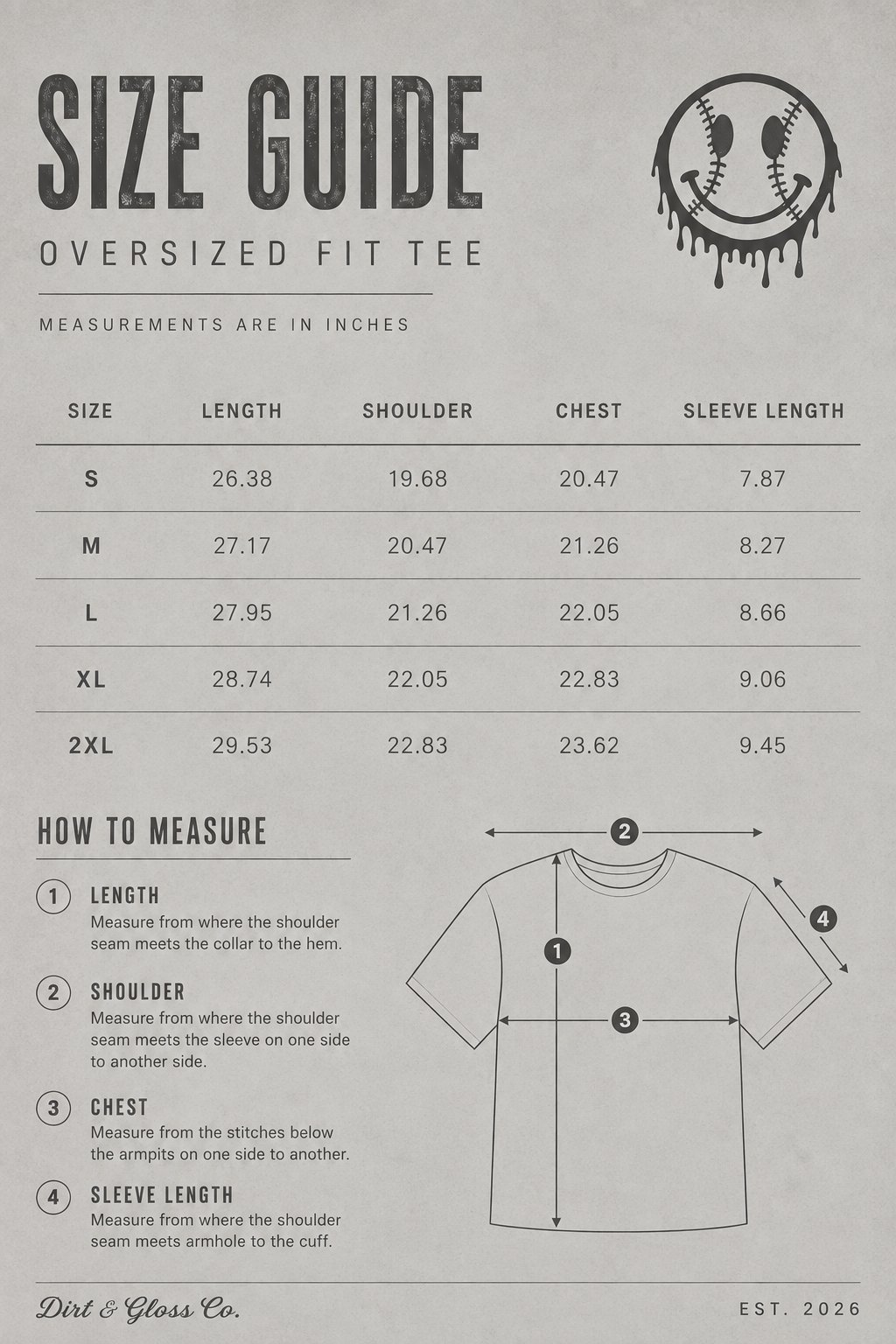 The Havoc Core Tee size chart