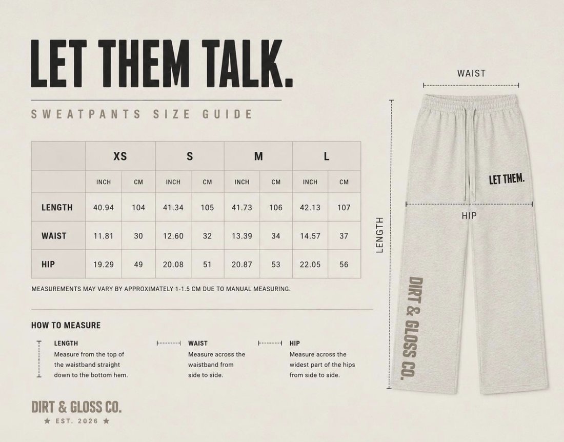 LET THEM TALK — Wide-Leg Sweatpants size chart