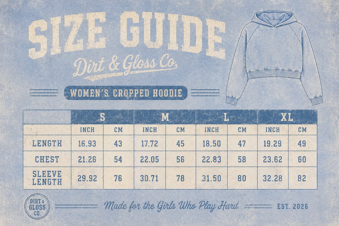 Life's a Pitch, I'm All In — Cropped Hoodie size chart