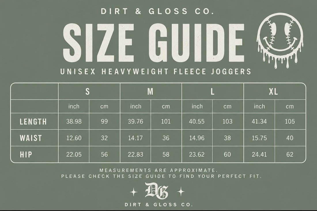 Softball Smiley — Sage Joggers size chart